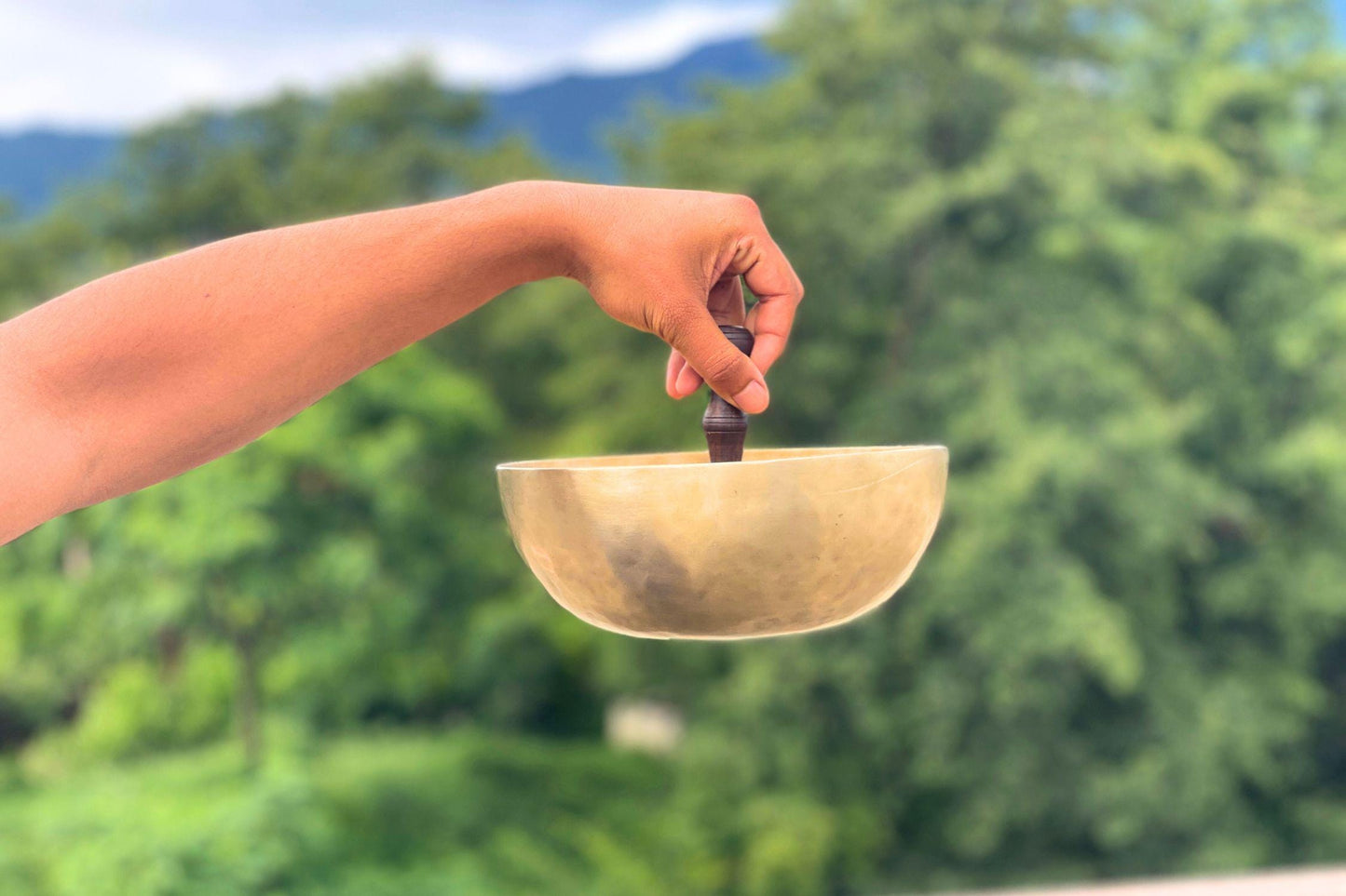 Brass Therapeutic Singing Bowl w/ Handle - Singing Bowl Suction Cup for Sound Baths, Massages and Therapy -  Handmade in Nepal